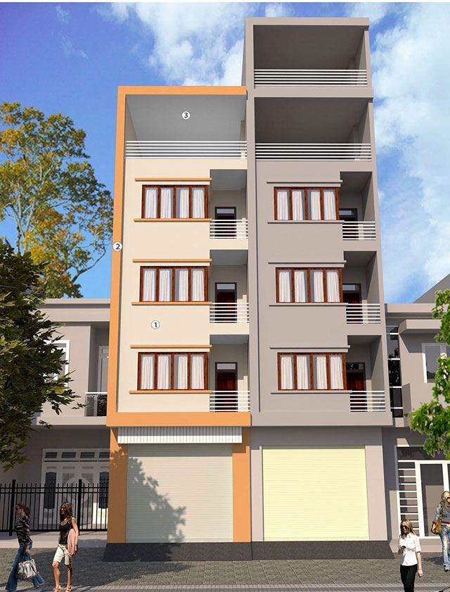 Mặt tiền nhà phố sử dụng màu cam