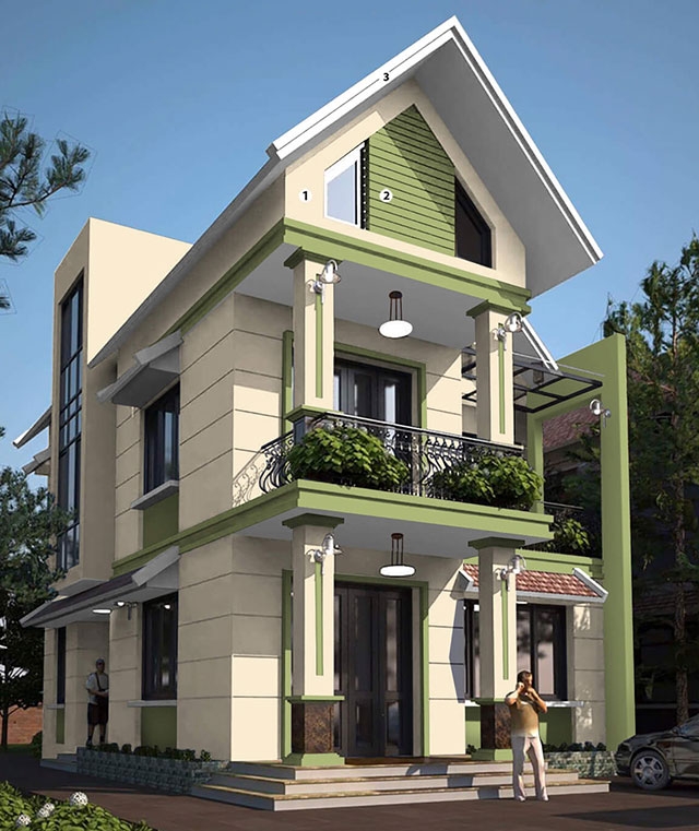 Sơn mặt tiền nhà phố màu xanh